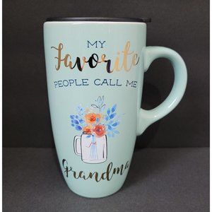 My Favorite People Call Me Grandma 18 oz. Mint Green Ceramic Travel Mug with Lid